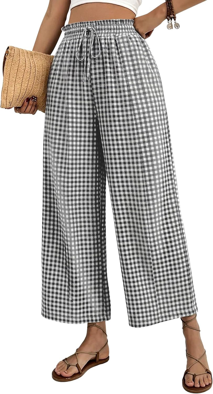 Mindi Pantalon Femme Palazzo Coupe Large Fluide, Taille Élastique Cordon Casual Chic, vue 3