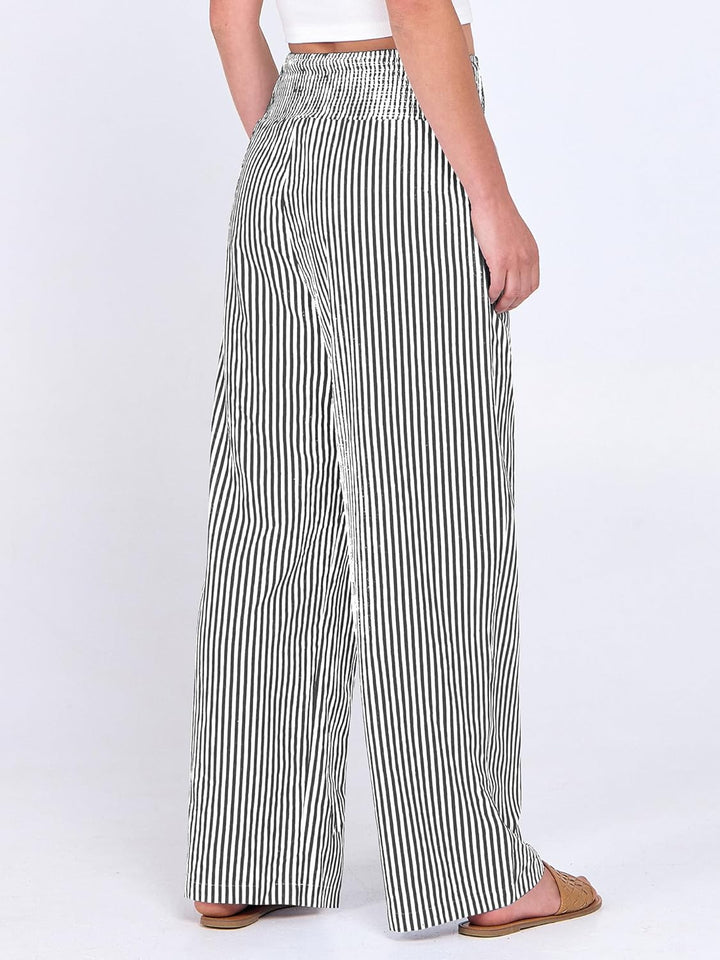 Léah Pantalon Femme Pantalon Palazzo Rayé Taille Haute & Poches Été, vue 5