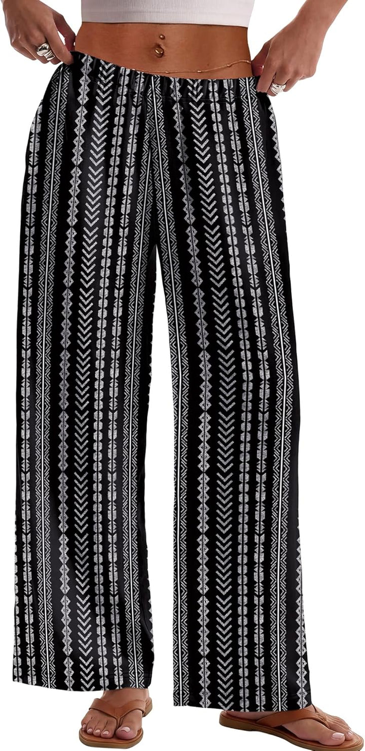 Kendi Pantalon Femme Palazzo Coupe Large Fluide, Taille Élastique Été Chic, vue 3