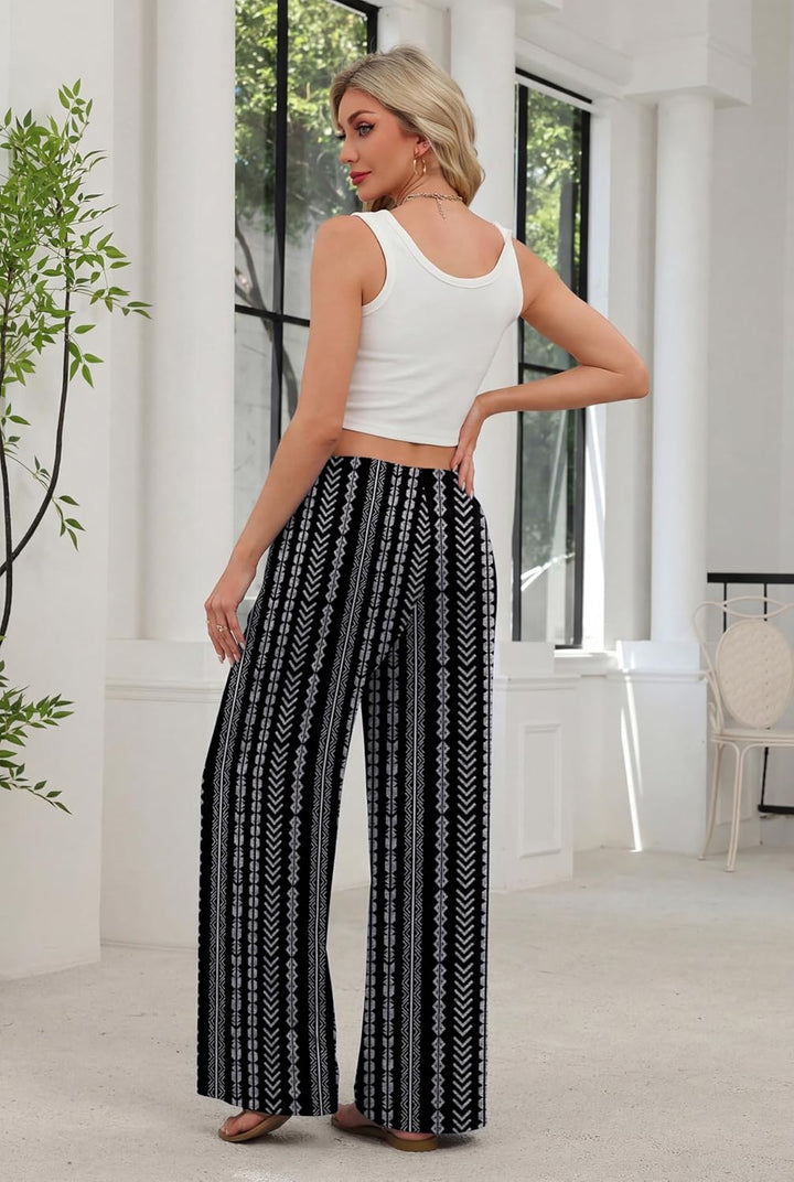 Kendi Pantalon Femme Palazzo Coupe Large Fluide, Taille Élastique Été Chic, vue 5