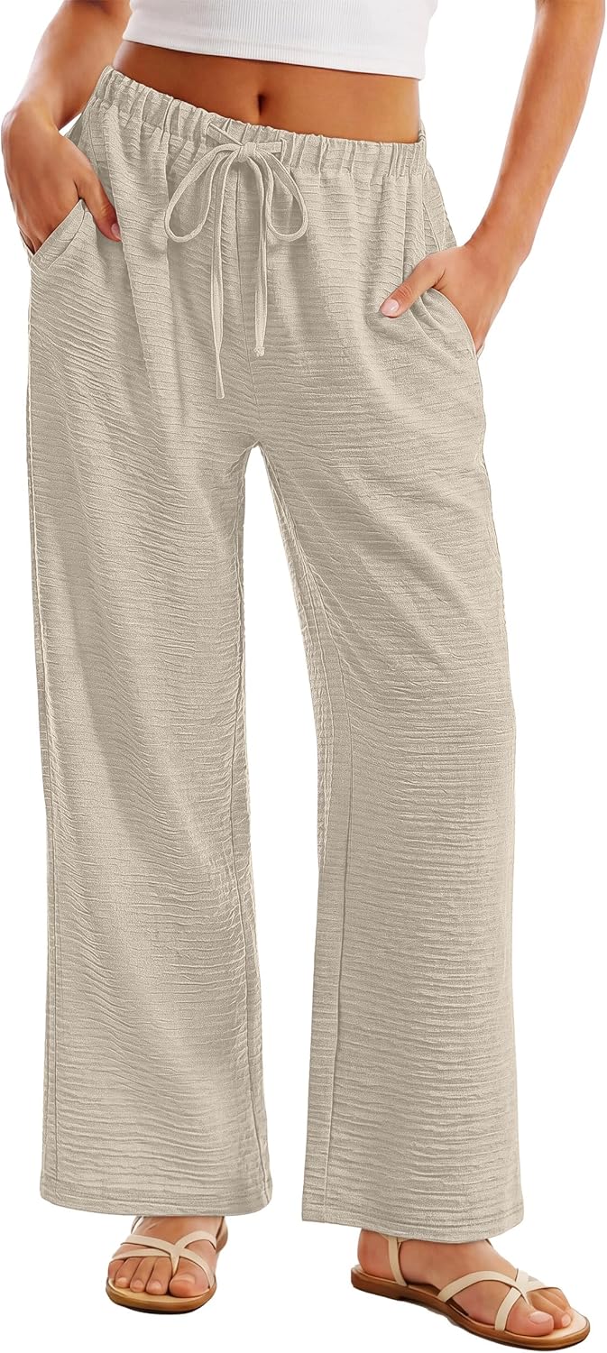 Norleen Pantalon Femme Palazzo Large Taille Haute Cordon & Poches Été, vue 4