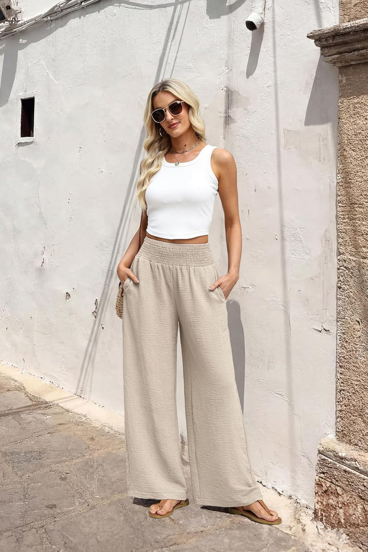 Berta Pantalon Femme Pantalon Large Taille Haute Fluide & Poches