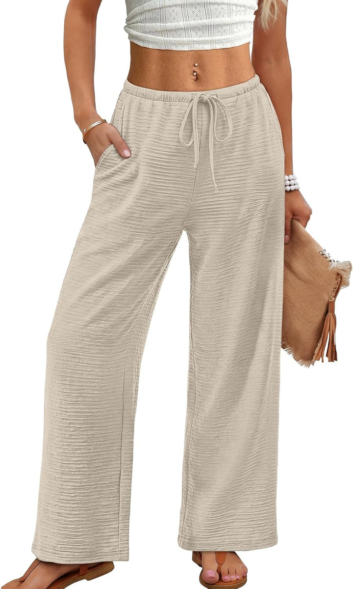 Norleen Pantalon Femme Palazzo Large Taille Haute Cordon & Poches Été, vue 3