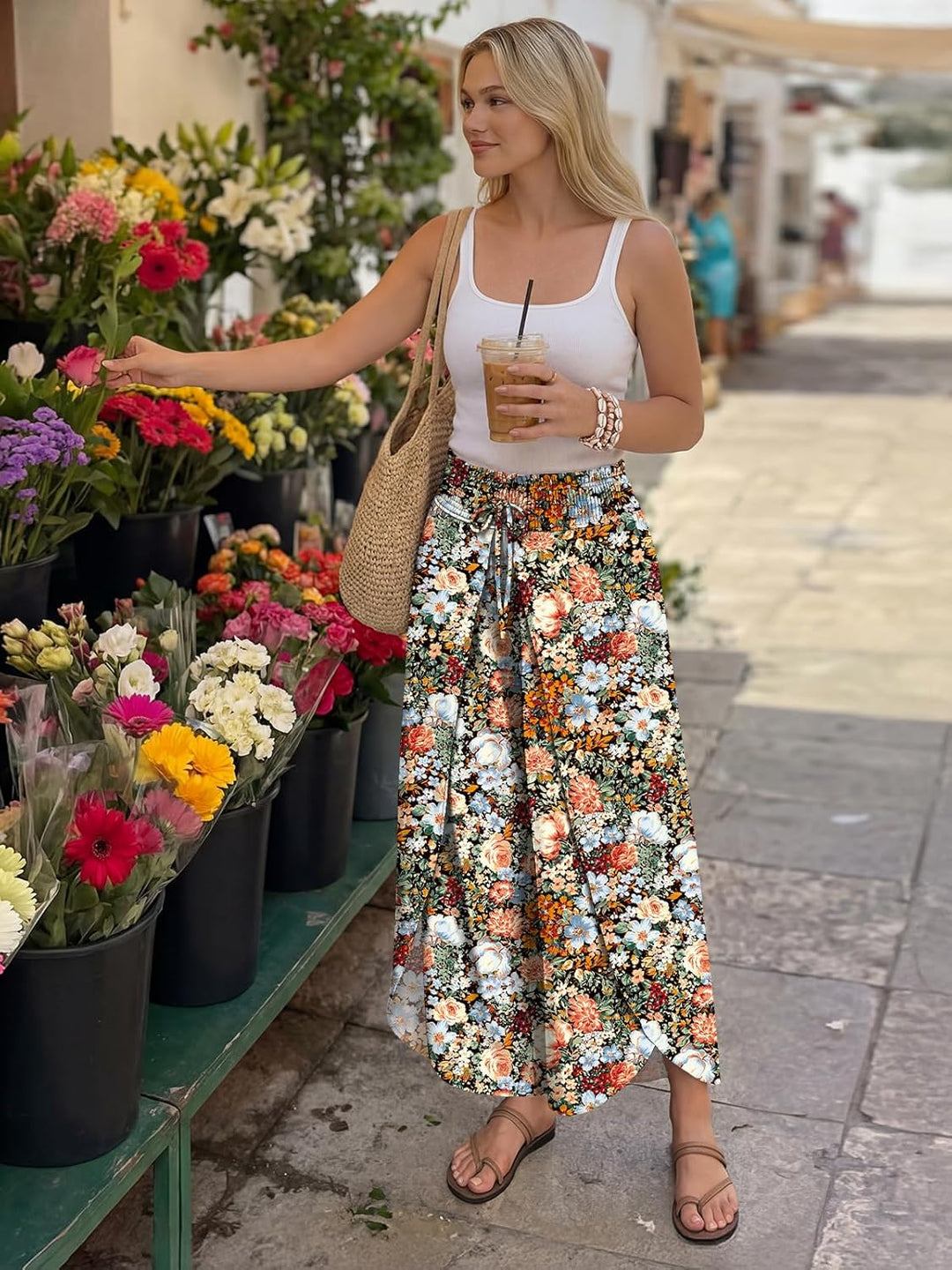 Trisha Pantalon Femme Palazzo Taille Haute Fluide, Large Élastique Été Chic, vue 4
