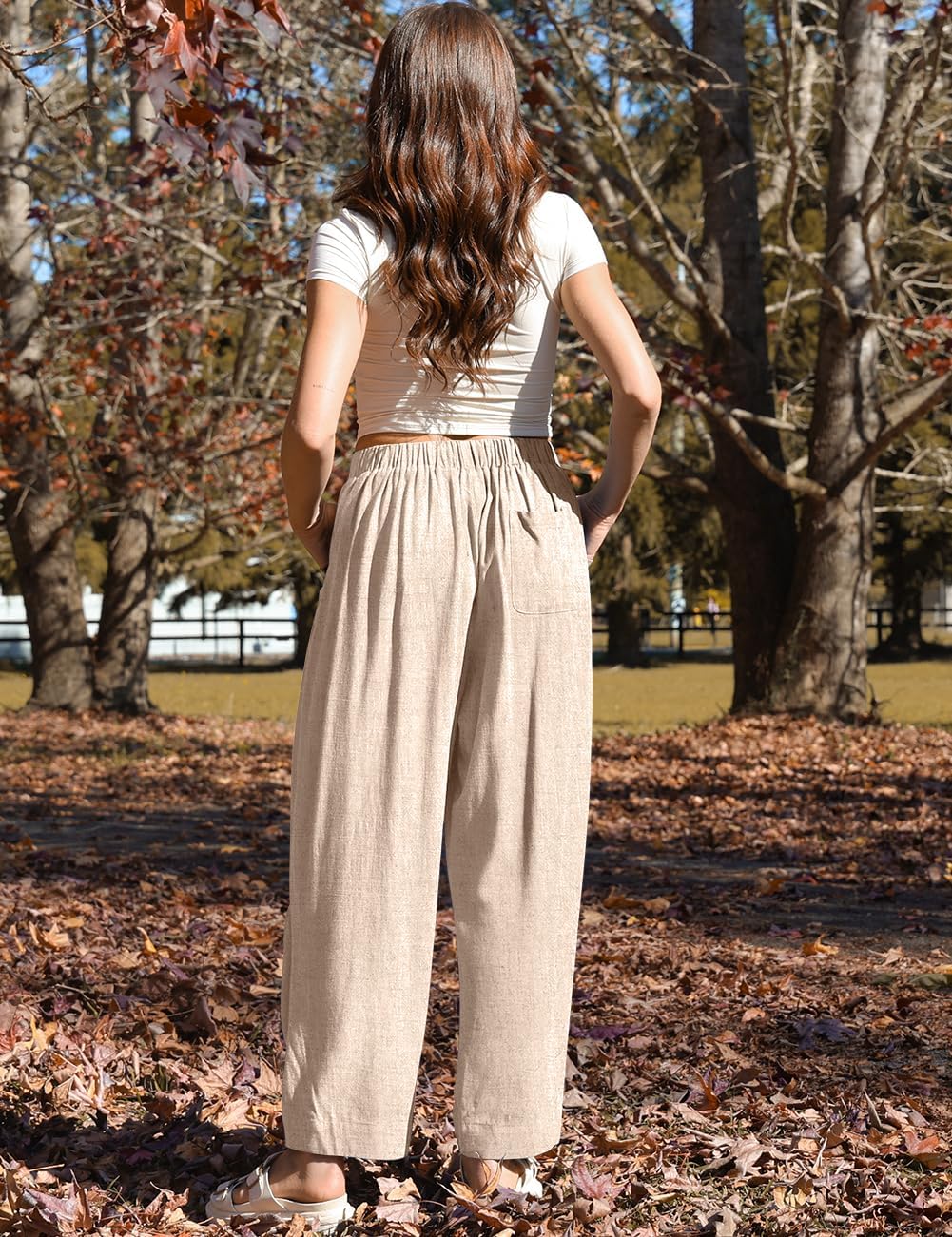 Mercedes Pantalon Femme Lin Harem Coupe Large, Taille Élastique, Style Décontracté, vue 4