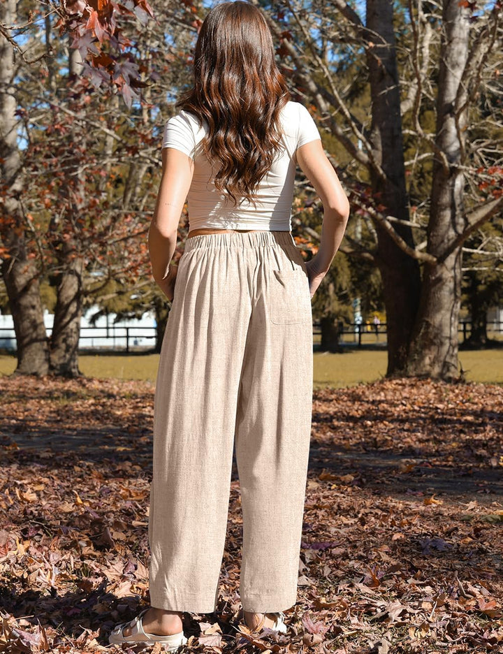 Mercedes Pantalon Femme Lin Harem Coupe Large, Taille Élastique, Style Décontracté, vue 4