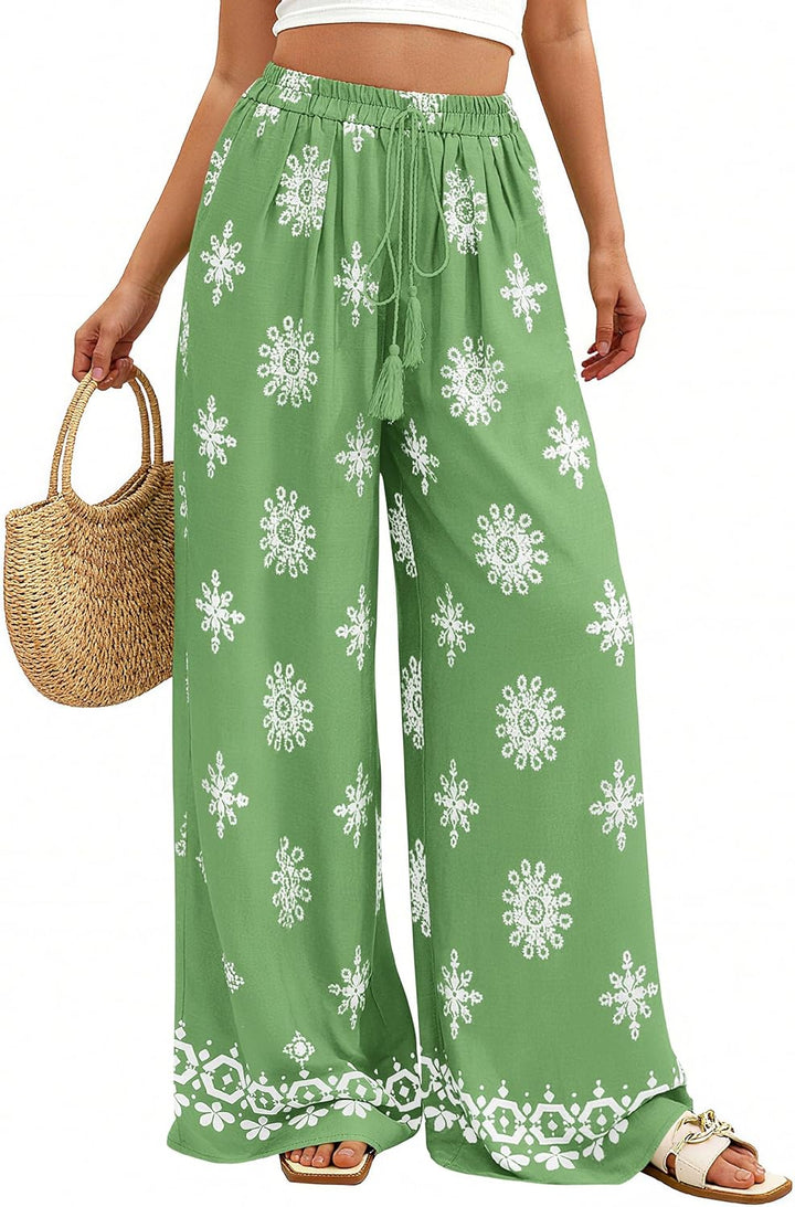Trixie Pantalon Femme Palazzo Fleuri Coupe Large Fluide, Taille Élastique Été Boho, vue 3
