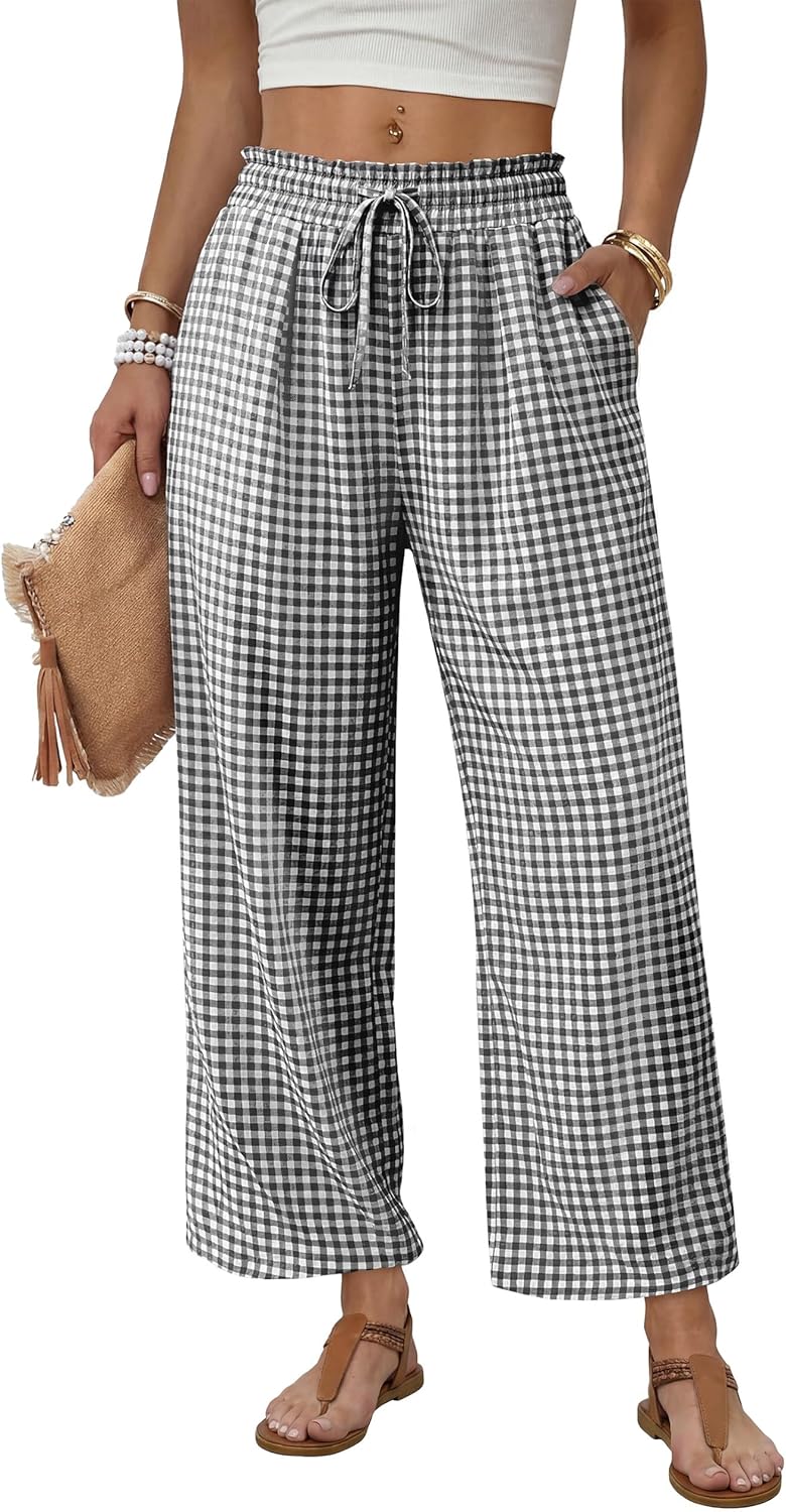 Mindi Pantalon Femme Palazzo Coupe Large Fluide, Taille Élastique Cordon Casual Chic, vue 2