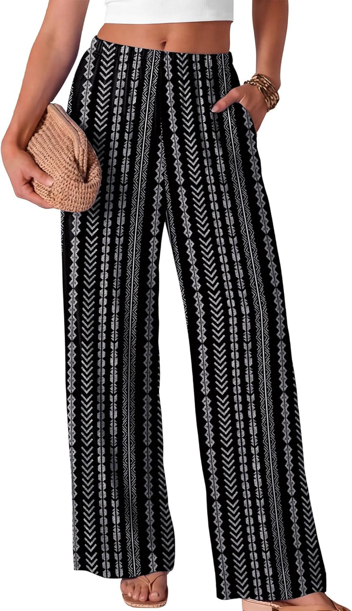 Kendi Pantalon Femme Palazzo Coupe Large Fluide, Taille Élastique Été Chic, vue 2