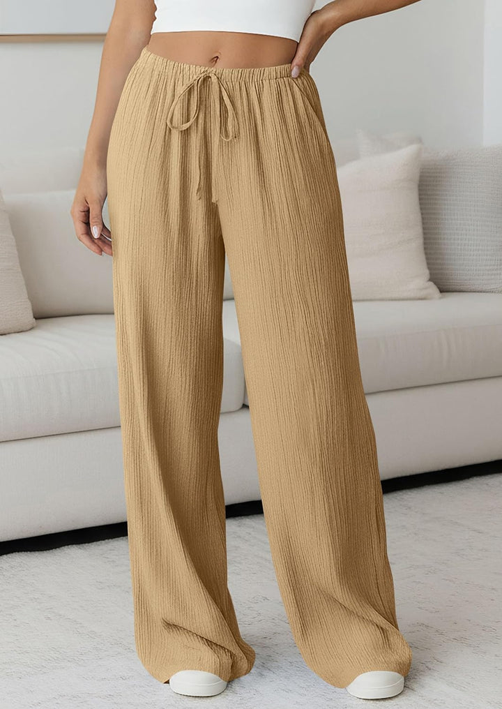Jessica Pantalon Femme Palazzo Large Taille Haute Cordon & Poches Été, vue 8
