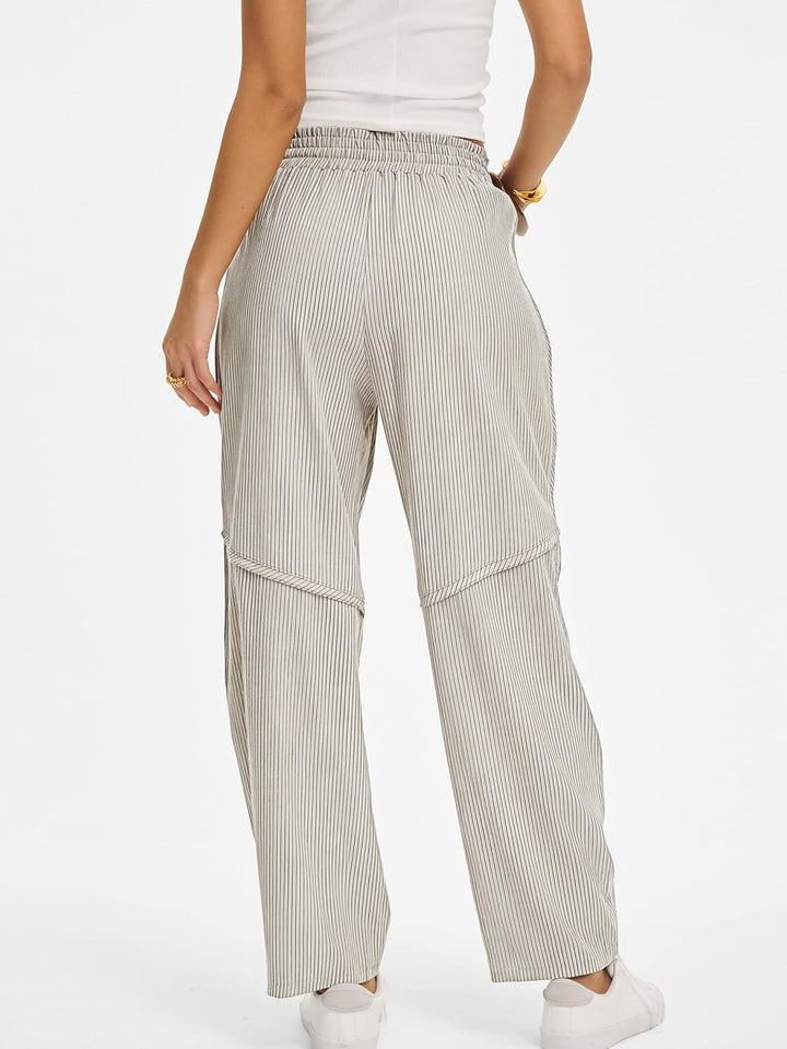 Kim Pantalon Femme Rayé Barrel Coupe Large, Taille Élastique, Style Décontracté, vue 7