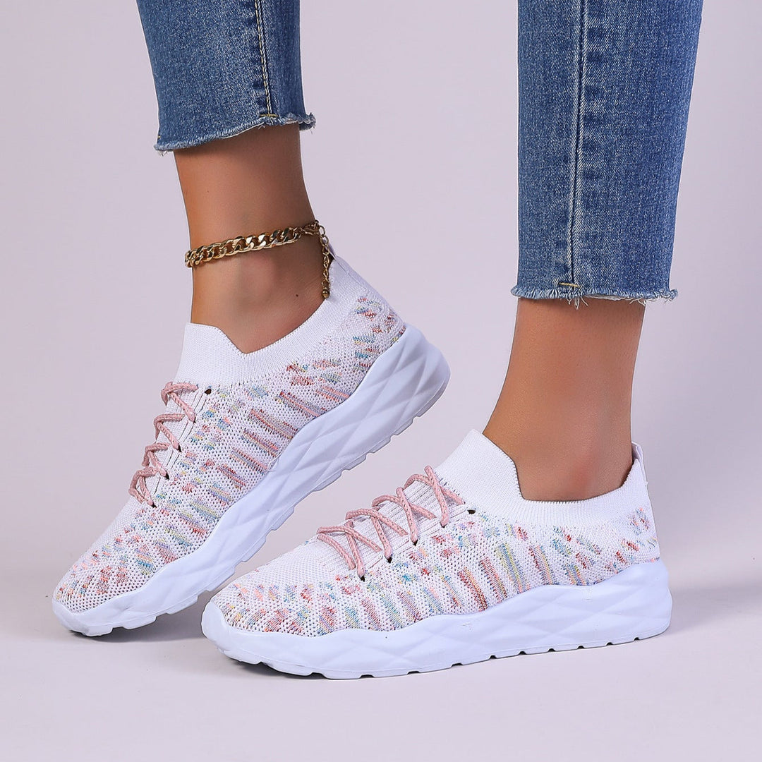 Naomi Ballerines Femme Chaussures en Maille Ajourée avec Lacets & Semelle Plate