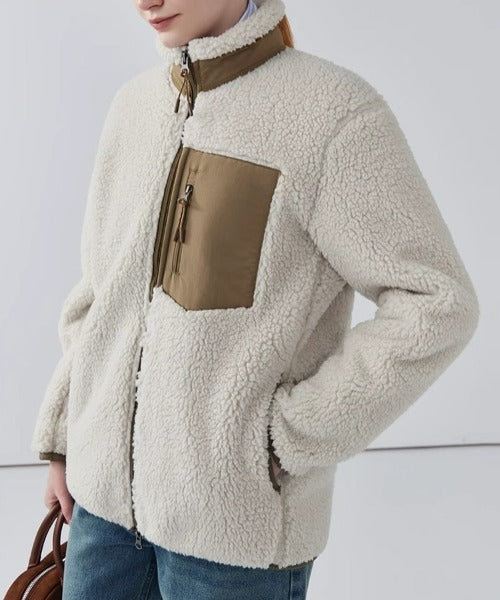 Lily Manteau Teddy Femme Veste Chaude avec Col Haut, Poches Zippées & Coupe Décontractée