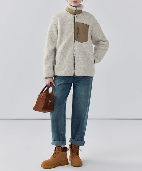Lily Manteau Teddy Femme Veste Chaude avec Col Haut, Poches Zippées & Coupe Décontractée, vue 4