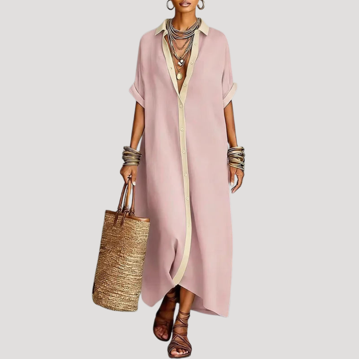 Women's Loose Boho Shirt Collar Maxi Dress