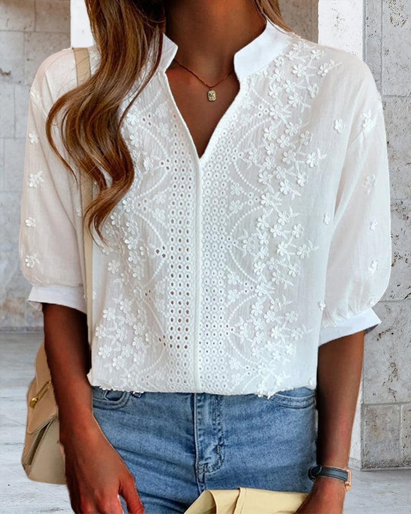 Blouse Blanche Élégante avec Manches Bouffantes Ella