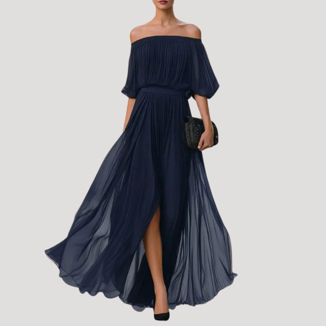 Women's Off-the-Shoulder Pleated Maxi Dress for Wedding