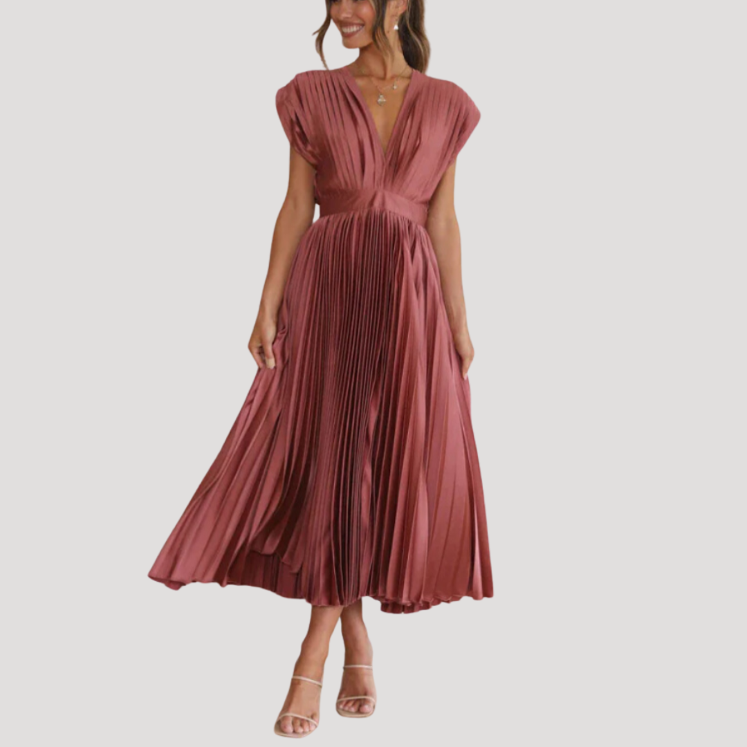 Robe Longue Femme Plissée Col V pour Mariage