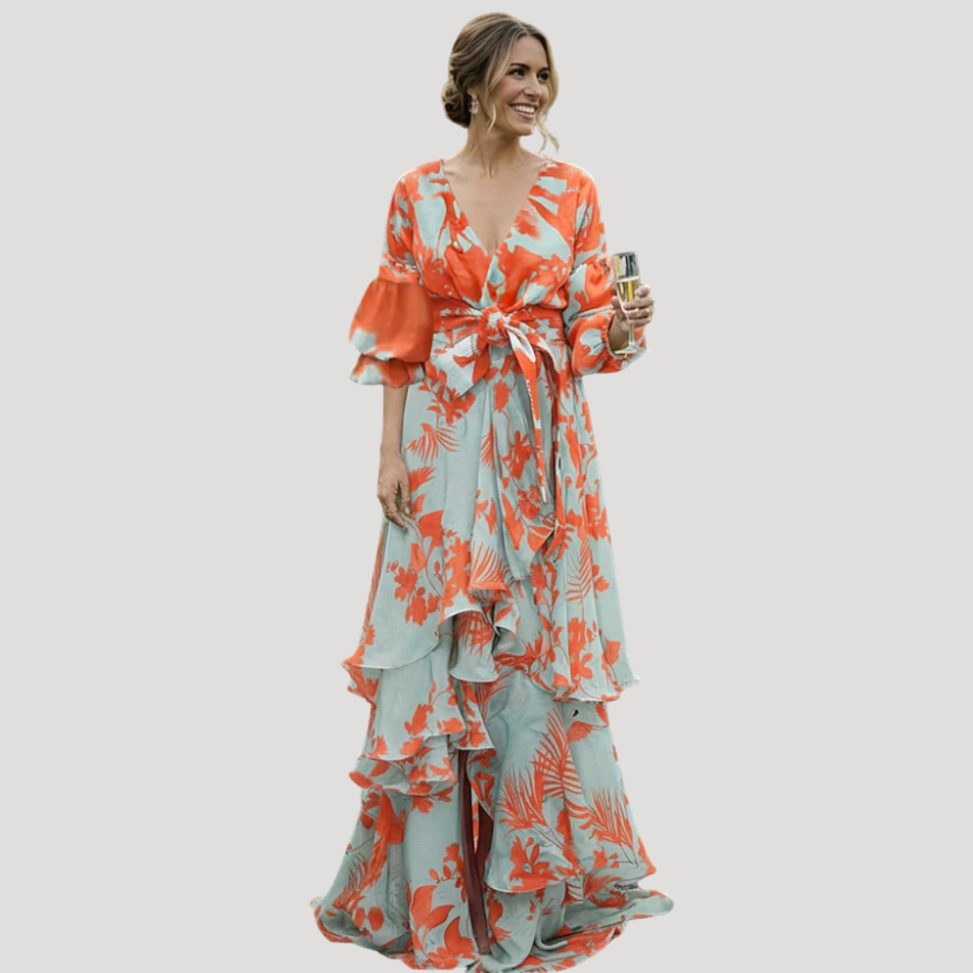 Robe Longue Fleurie Élégante Femme Pour Mariage