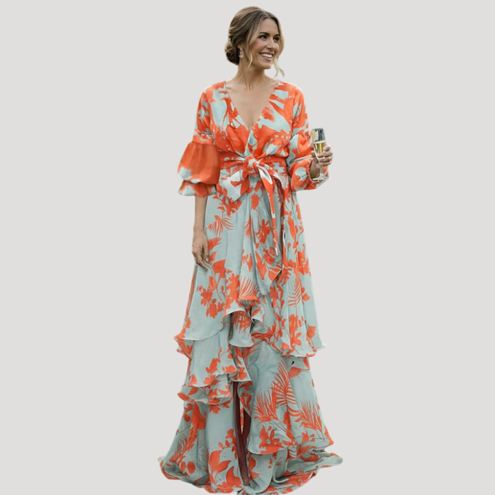 Robe Longue Fleurie Élégante Femme Pour Mariage
