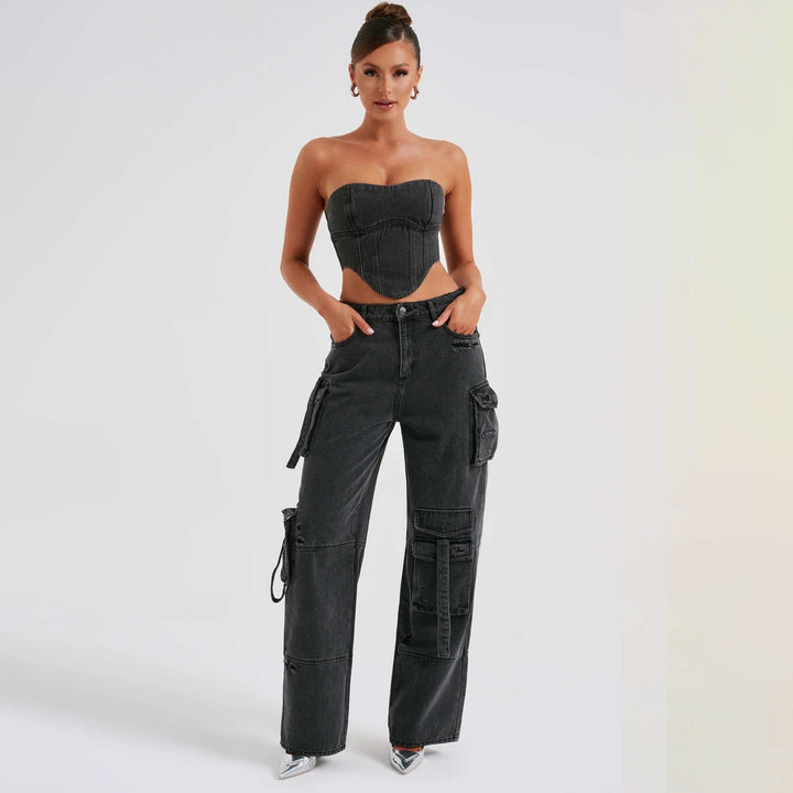 Jutta Jean Cargo Femme Pantalon Taille Haute avec Poches Utilitaires & Coupe Décontractée, vue 9