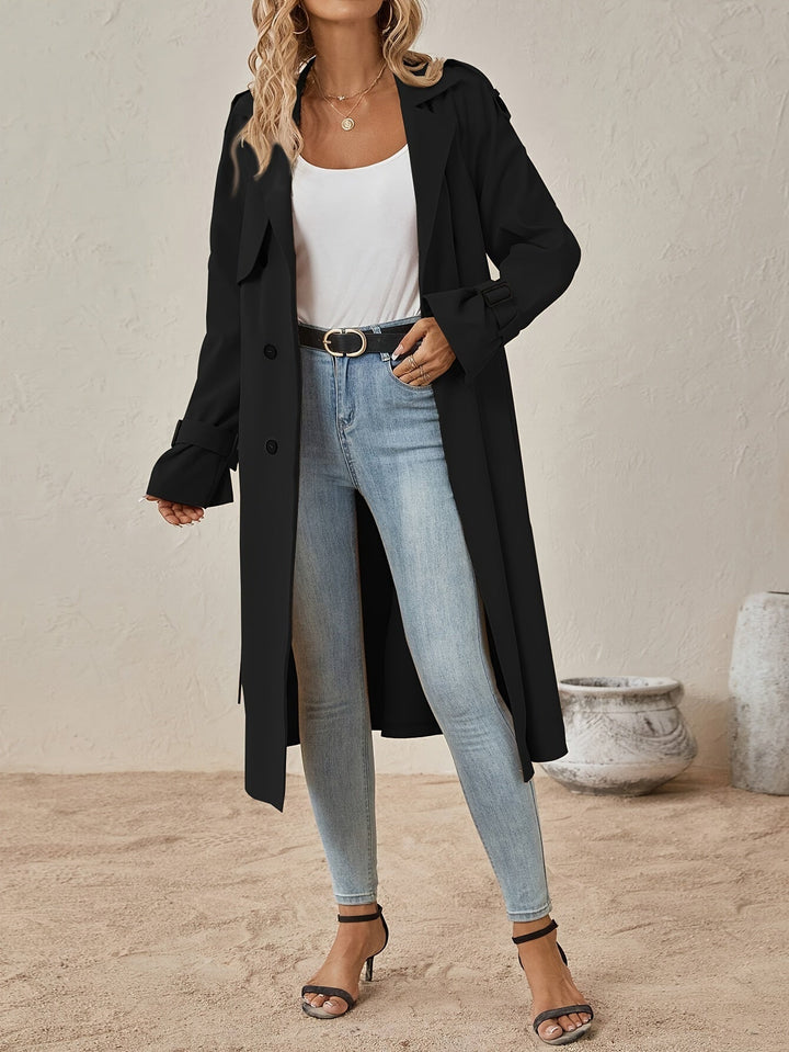 Eshita Trench pour femme Manteau long élégant en mélange de coton avec coupe structurée & fermeture à boutons, vue 6