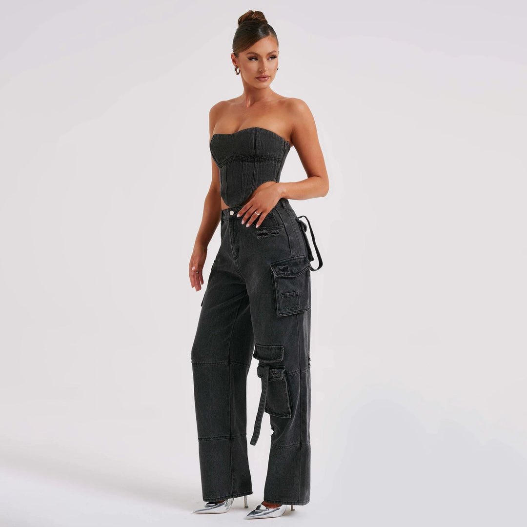 Jutta Jean Cargo Femme Pantalon Taille Haute avec Poches Utilitaires & Coupe Décontractée, vue 7