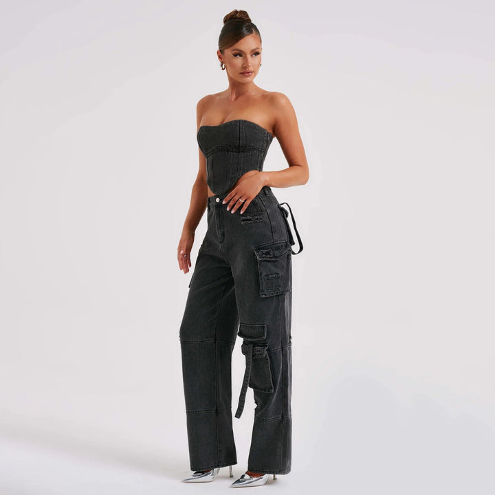Jutta Jean Cargo Femme Pantalon Taille Haute avec Poches Utilitaires & Coupe Décontractée, vue 7