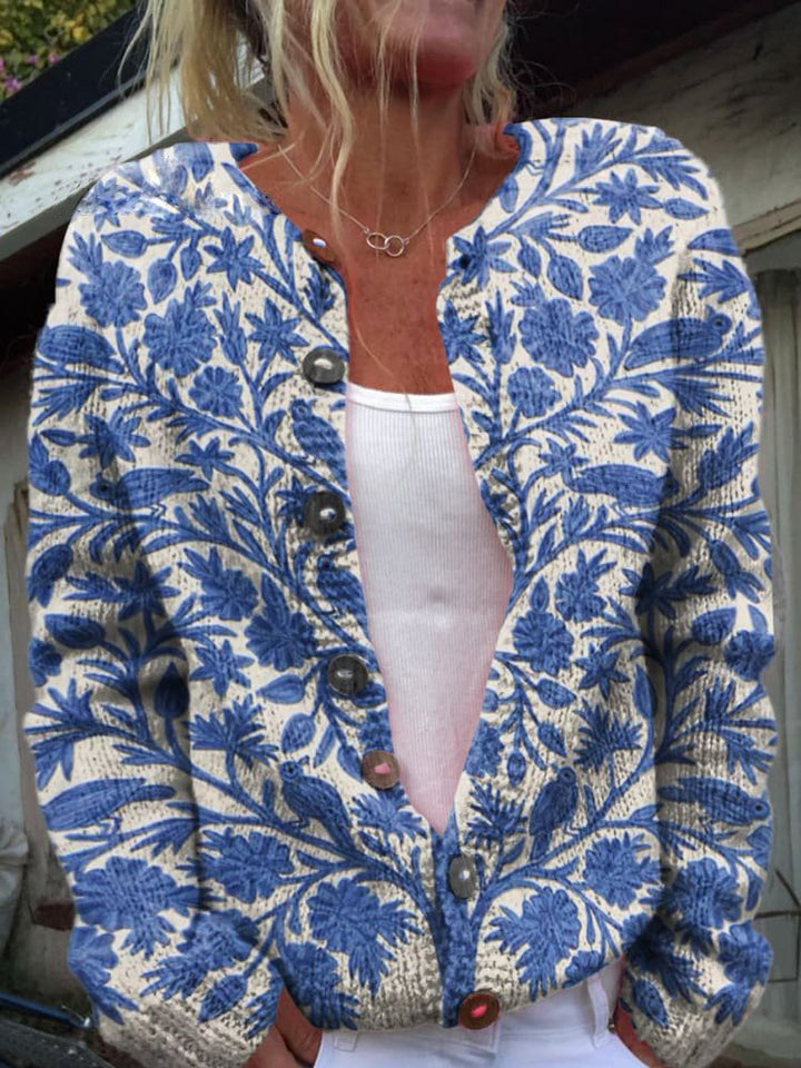 Braelynn Gilet Femme Gilet à Motif Floral Élégant avec Col Rond Confortable