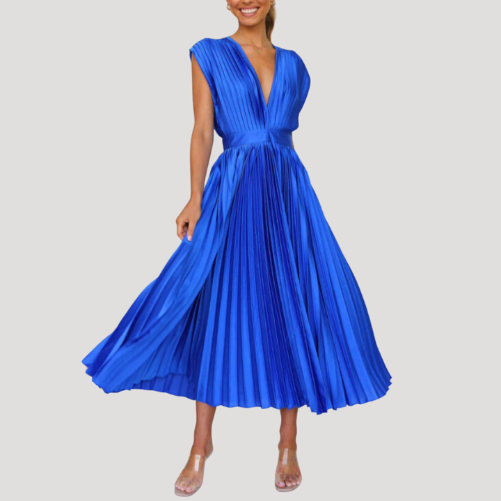 Robe Longue Femme Plissée Col V pour Mariage