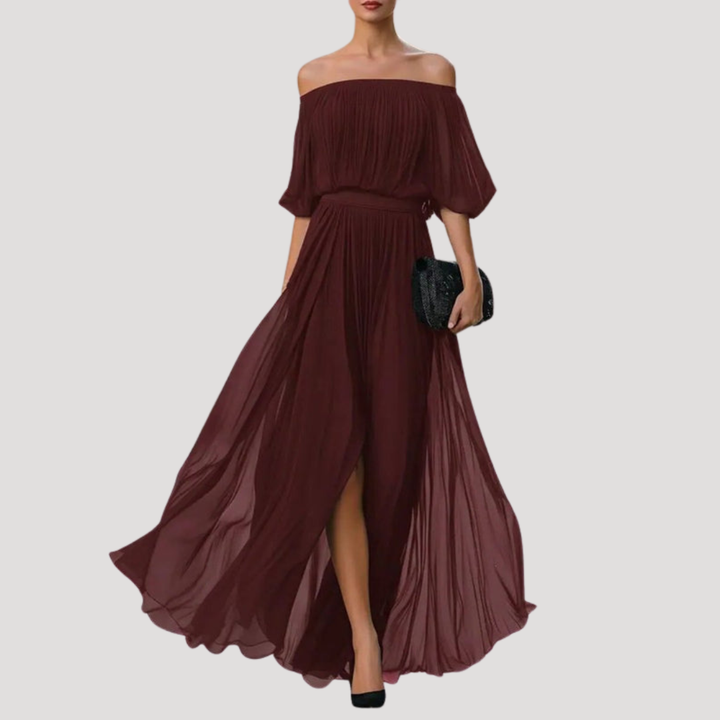 Women's Off-the-Shoulder Pleated Maxi Dress for Wedding