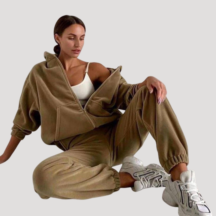 Ensemble Coordonné Femme Sweat à Capuche Zippé et Jogging