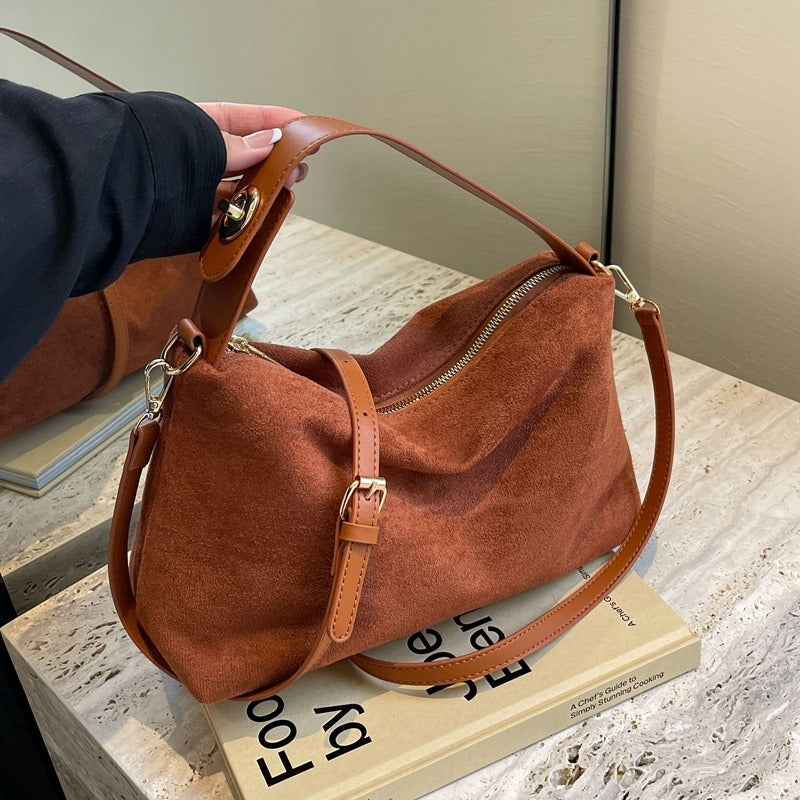 Maëlle Sac à Épaule Femme Sac Suède Élégant avec Anse Similicuir & Grand Compartiment