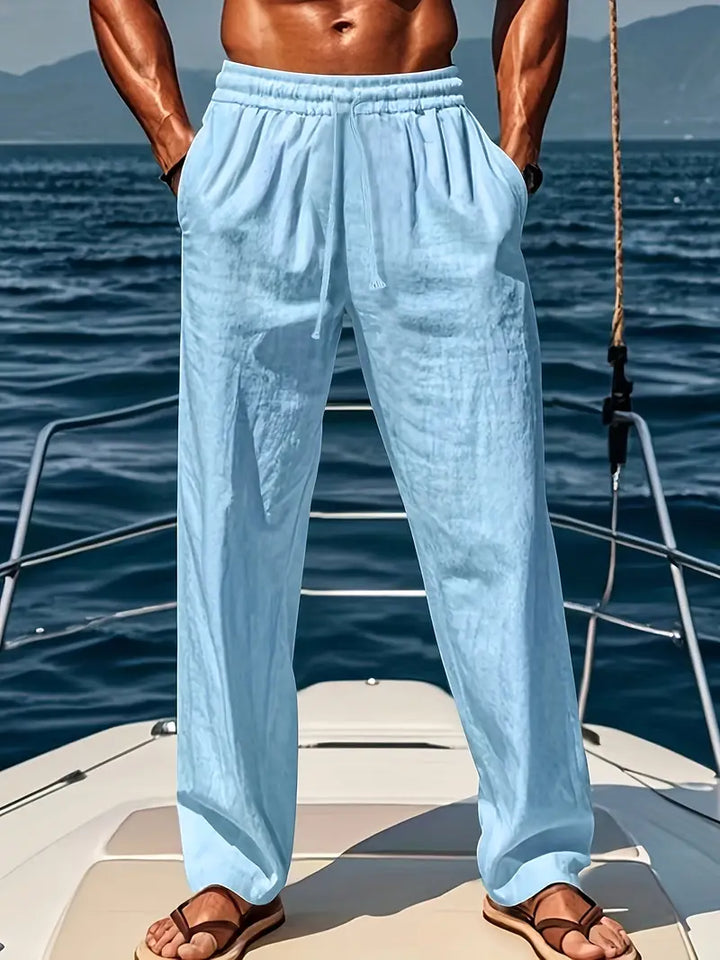 Ethan Pantalon Homme Pantalon Large en Lin Respirant avec Coupe Ample & Style Élégant Été, vue 3