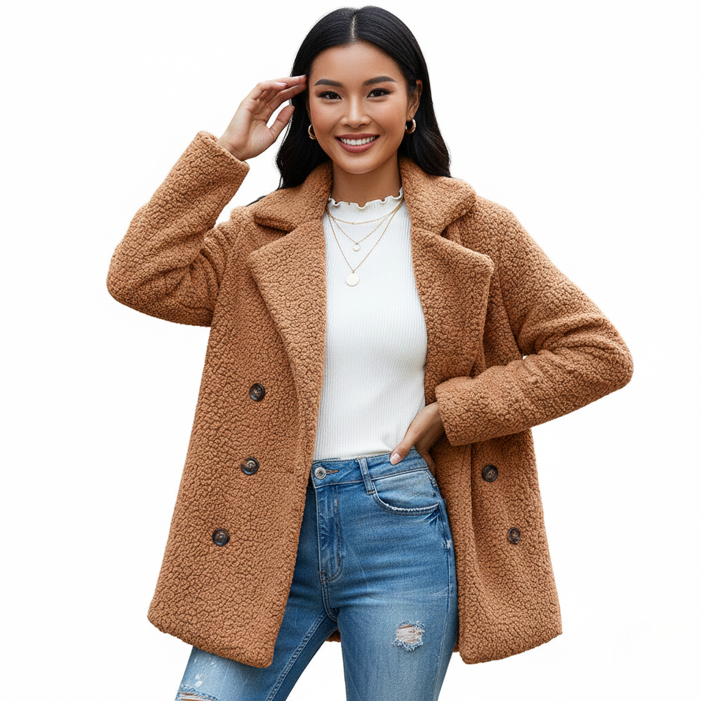 Alina Manteau Teddy Femme Veste Réversible Douce avec Col Revers et Fermeture à Boutons, vue 2