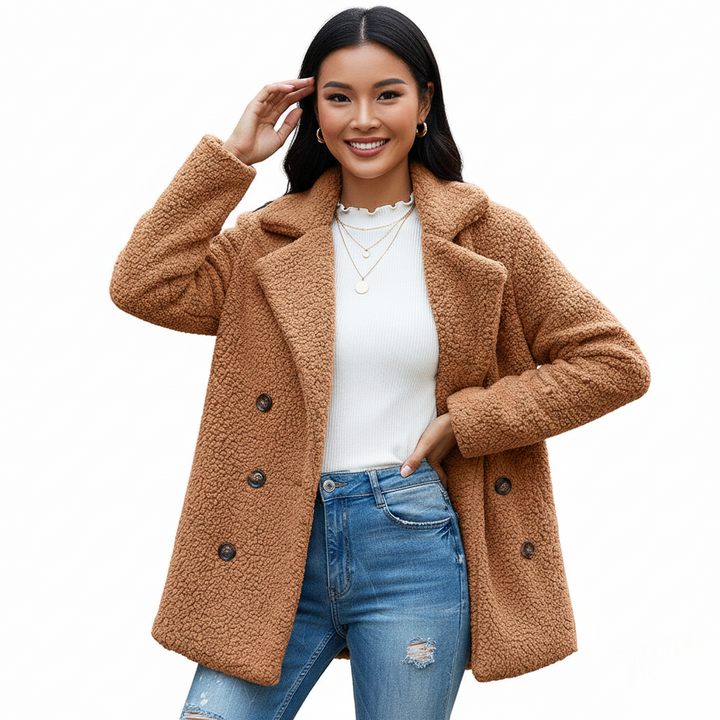 Alina Manteau Teddy Femme Veste Réversible Douce avec Col Revers et Fermeture à Boutons, vue 2