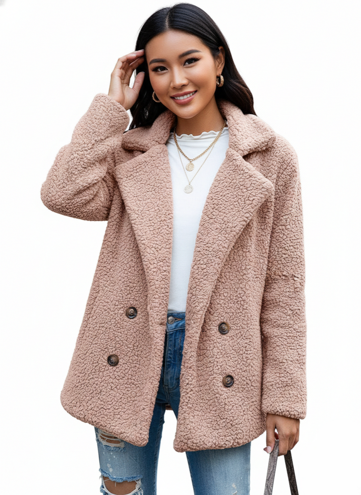 Alina Manteau Teddy Femme Veste Réversible Douce avec Col Revers et Fermeture à Boutons, vue 4