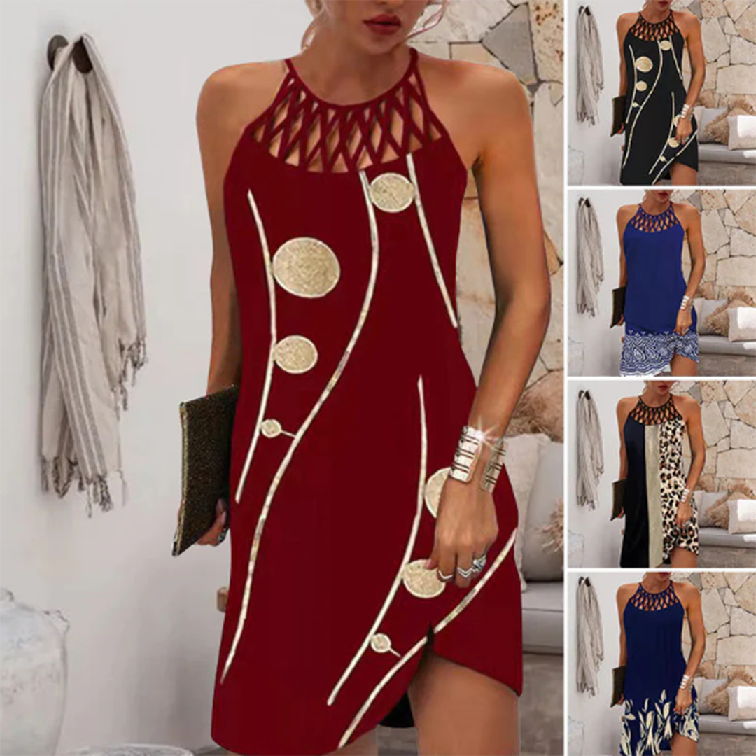 Muosiaxa | Robe Imprimée Évasée Col Rond Sans Manches pour Femmes