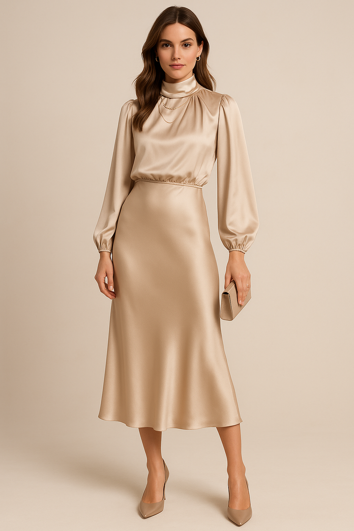 Philippine Robe midi élégante avec col roulé pour les mariages et les réceptions Femme