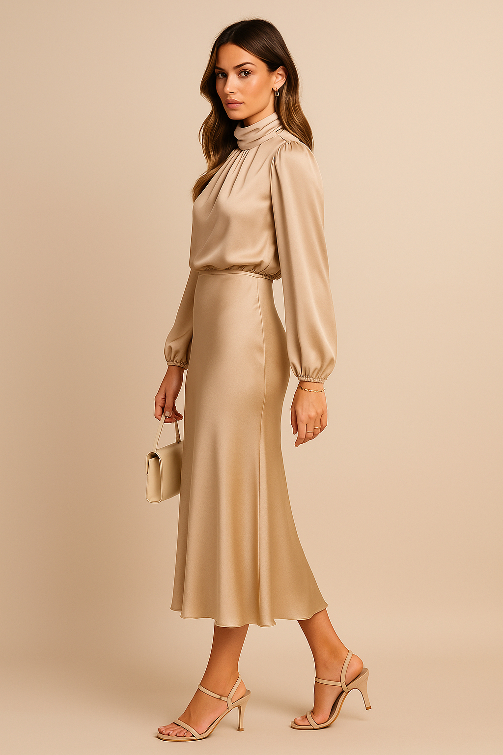 Philippine Robe midi élégante avec col roulé pour les mariages et les réceptions Femme