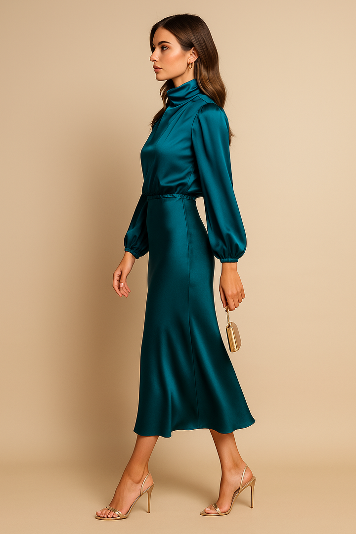 Philippine Robe midi élégante avec col roulé pour les mariages et les réceptions Femme