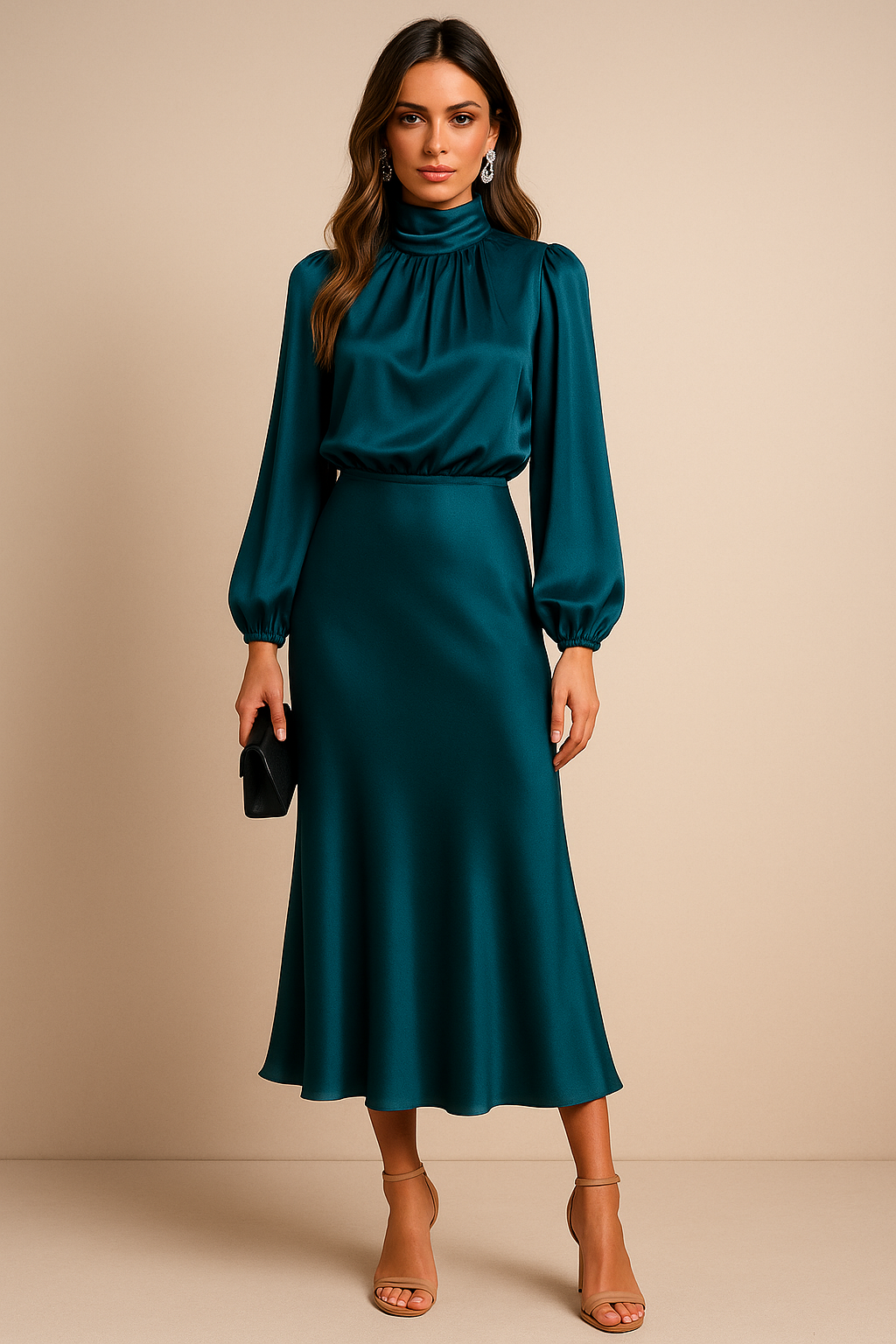 Philippine Robe midi élégante avec col roulé pour les mariages et les réceptions Femme