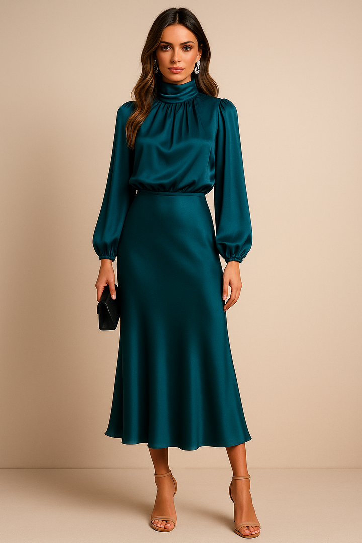 Philippine Robe midi élégante avec col roulé pour les mariages et les réceptions Femme