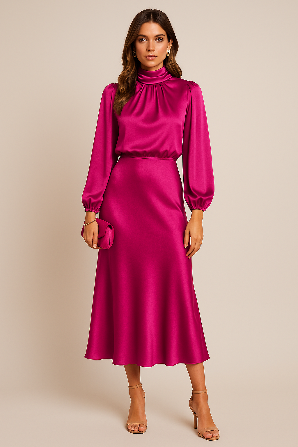 Philippine Robe midi élégante avec col roulé pour les mariages et les réceptions Femme