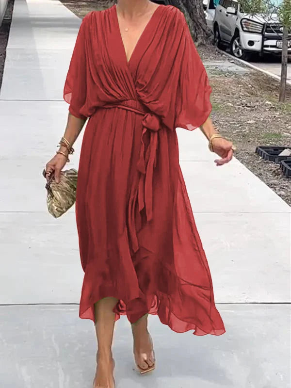 Aonnana | Robe verte en mousseline de soie avec décolleté en V