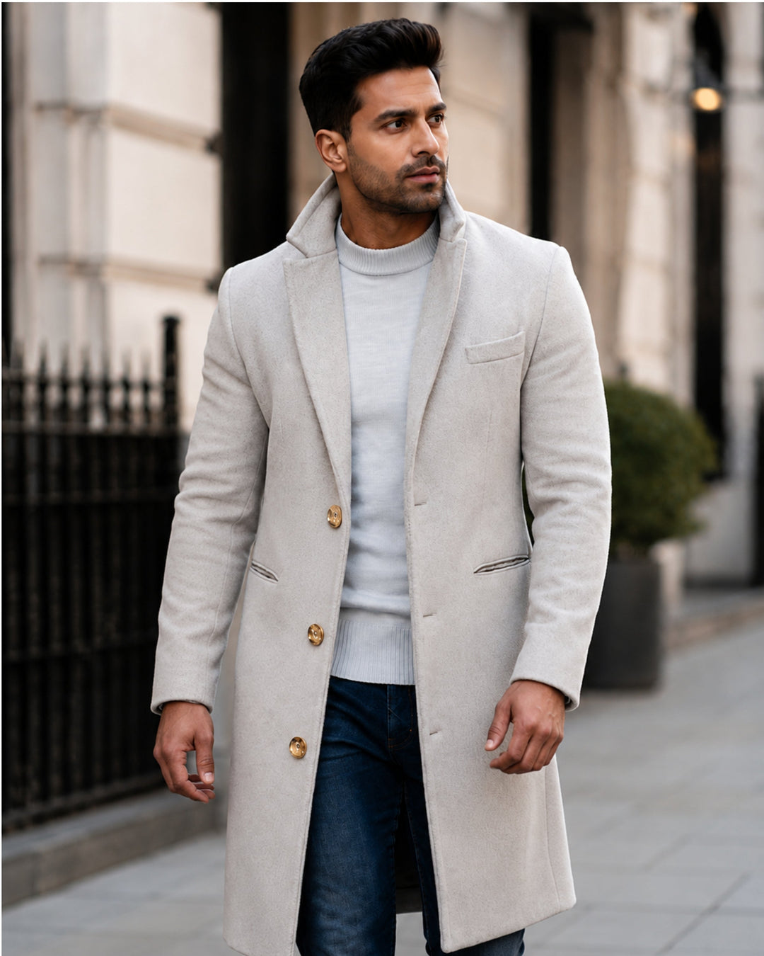 Robert Manteau Homme Hiver Long Élégant avec Poches Pratiques, Boutons & Coupe Ajustée