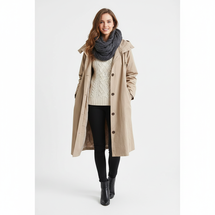 Arlyn Trenchcoat Femme Manteau Long Oversize avec Capuche & Coupe Élégante, vue 8