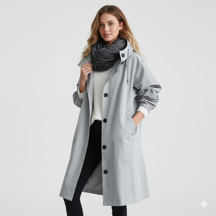 Arlyn Trenchcoat Femme Manteau Long Oversize avec Capuche & Coupe Élégante, vue 5