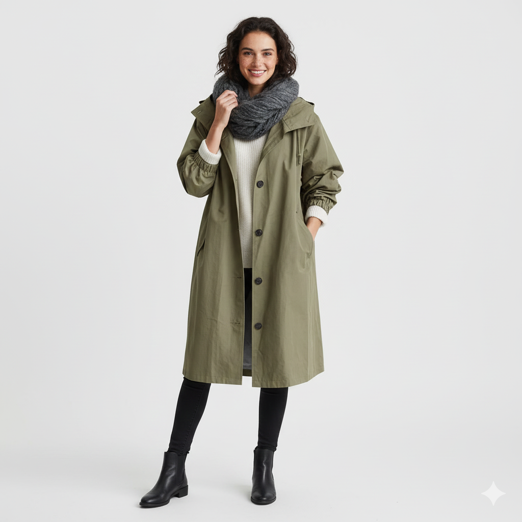 Arlyn Trenchcoat Femme Manteau Long Oversize avec Capuche & Coupe Élégante, vue 6
