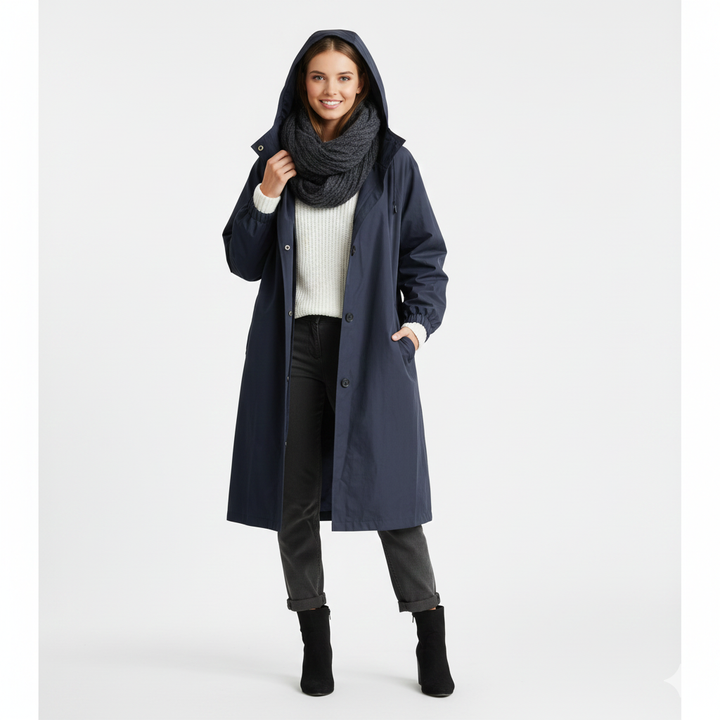 Arlyn Trenchcoat Femme Manteau Long Oversize avec Capuche & Coupe Élégante, vue 3